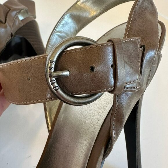 GUESS Brown Leather Strappy Platform Stiletto 5” Heels Sz 10M - Picture 6 of 10